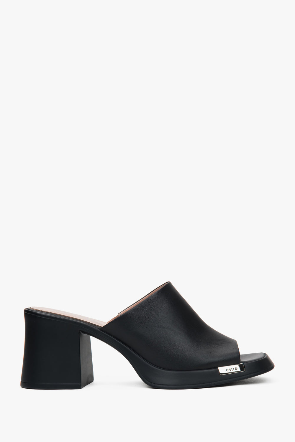 Women's Black Leather Mules on a Stable Block Heel Estro ER00117379.