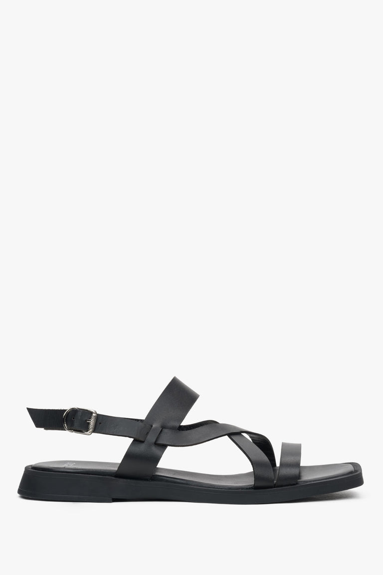 Women's Black Leather Sandals with Thin Straps Estro ER00117387.