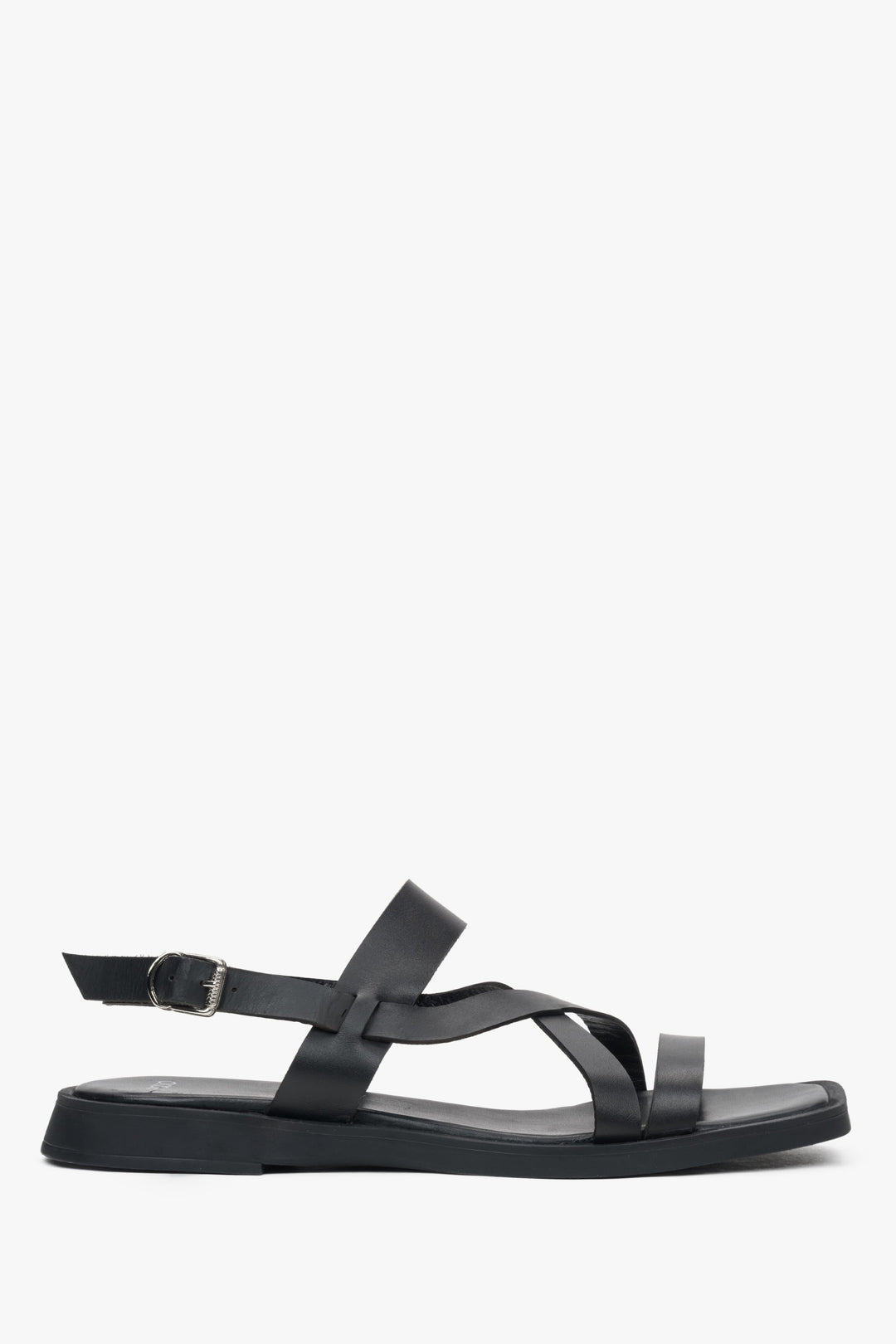 Women's Black Leather Sandals with Thin Straps Estro ER00117387.