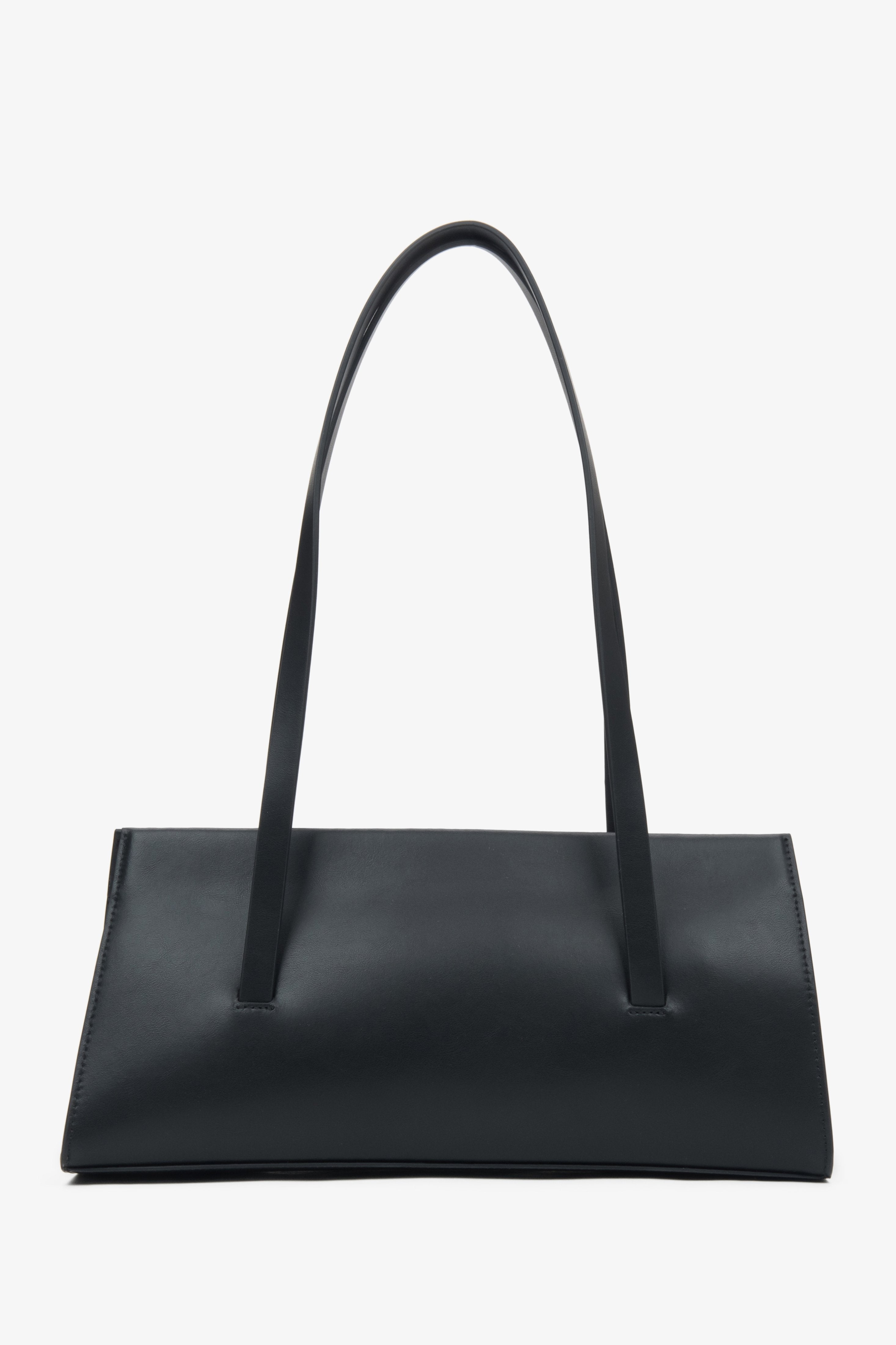 Women's Black Leather Shoulder Bag with Long Handles Estro ER00116883.
