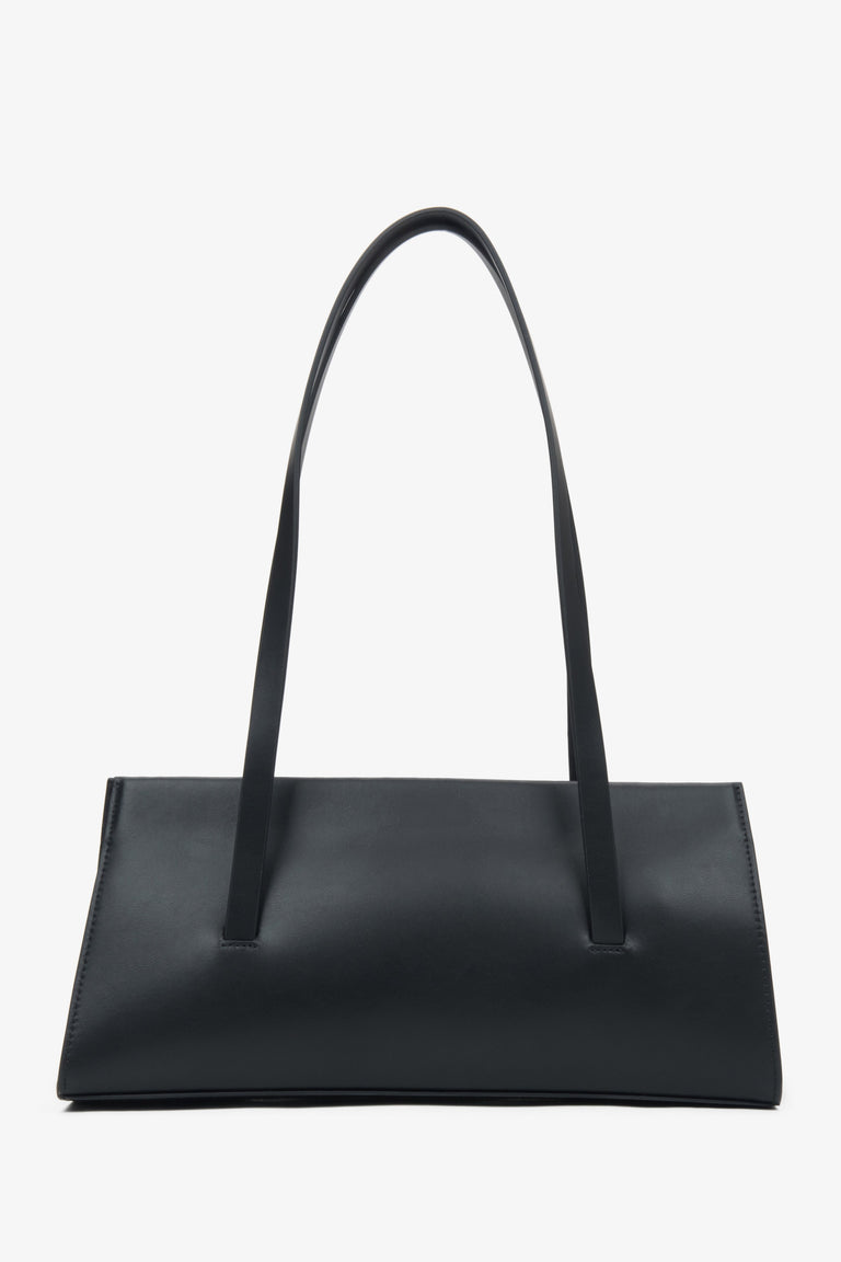 Women's Black Leather Shoulder Bag with Long Handles Estro ER00116883.
