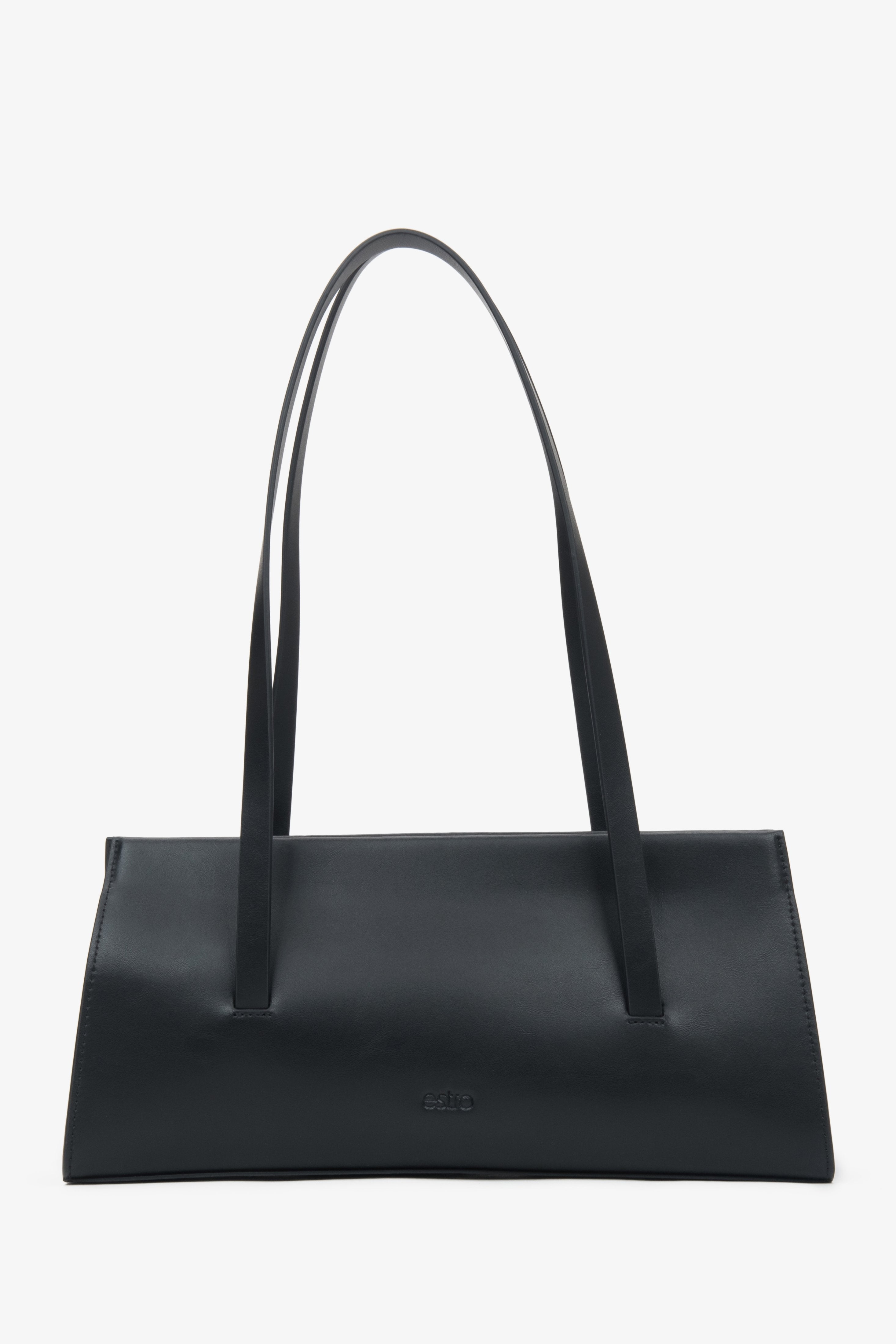 Elegant black women's handbag by Estro, made of natural leather.