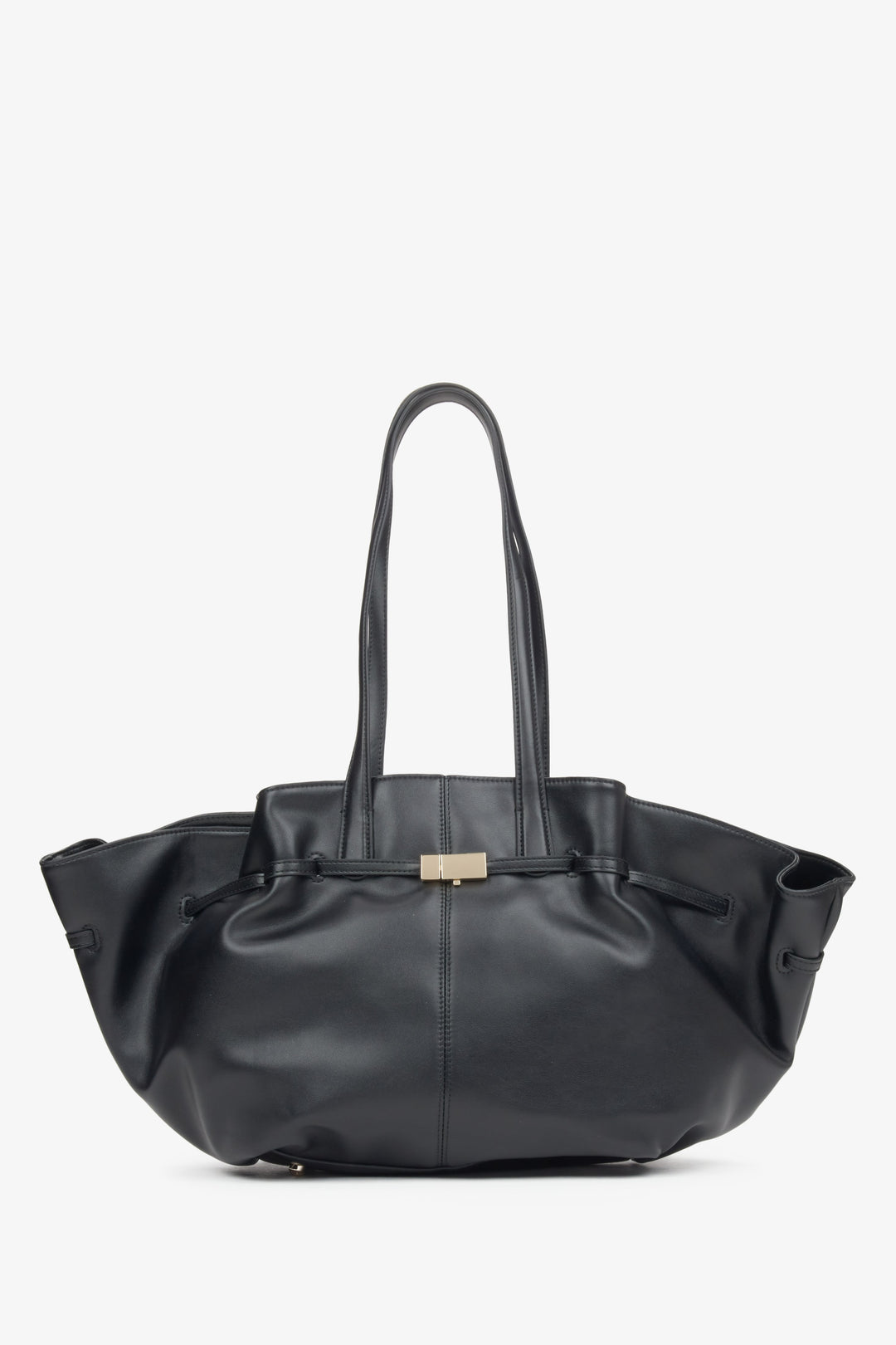 Women's Black Leather Shoulder Bag with Long Handles Estro ER00116612.