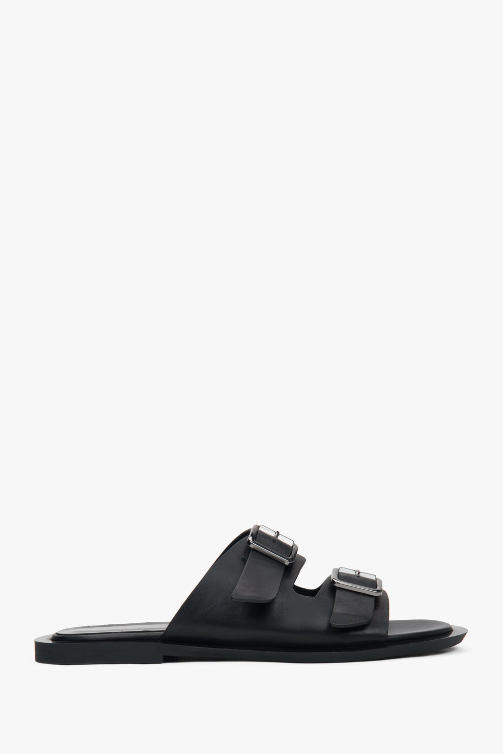 Women's Black Leather Slides with Two Straps Estro ER00117371.