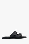 Women's Black Leather Slides with Two Straps Estro ER00117371.