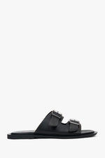 Women's Black Leather Slides with Two Straps Estro ER00117371.
