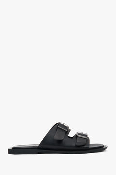 Women's Black Leather Slides with Two Straps Estro ER00117371.
