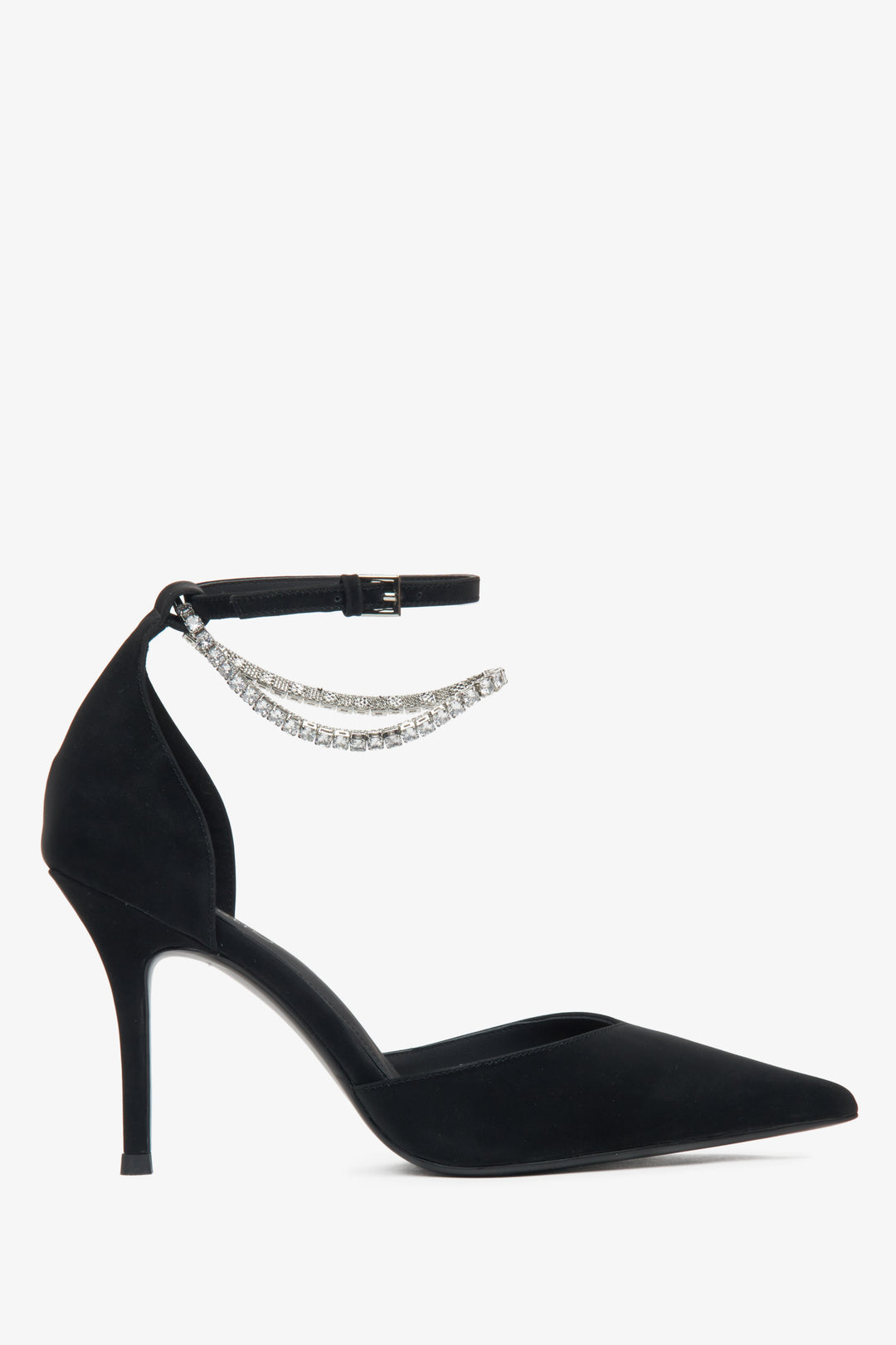 Women's Black Pointed Toe Pumps with Crystals made of Textured Leather Estro ER00115849.