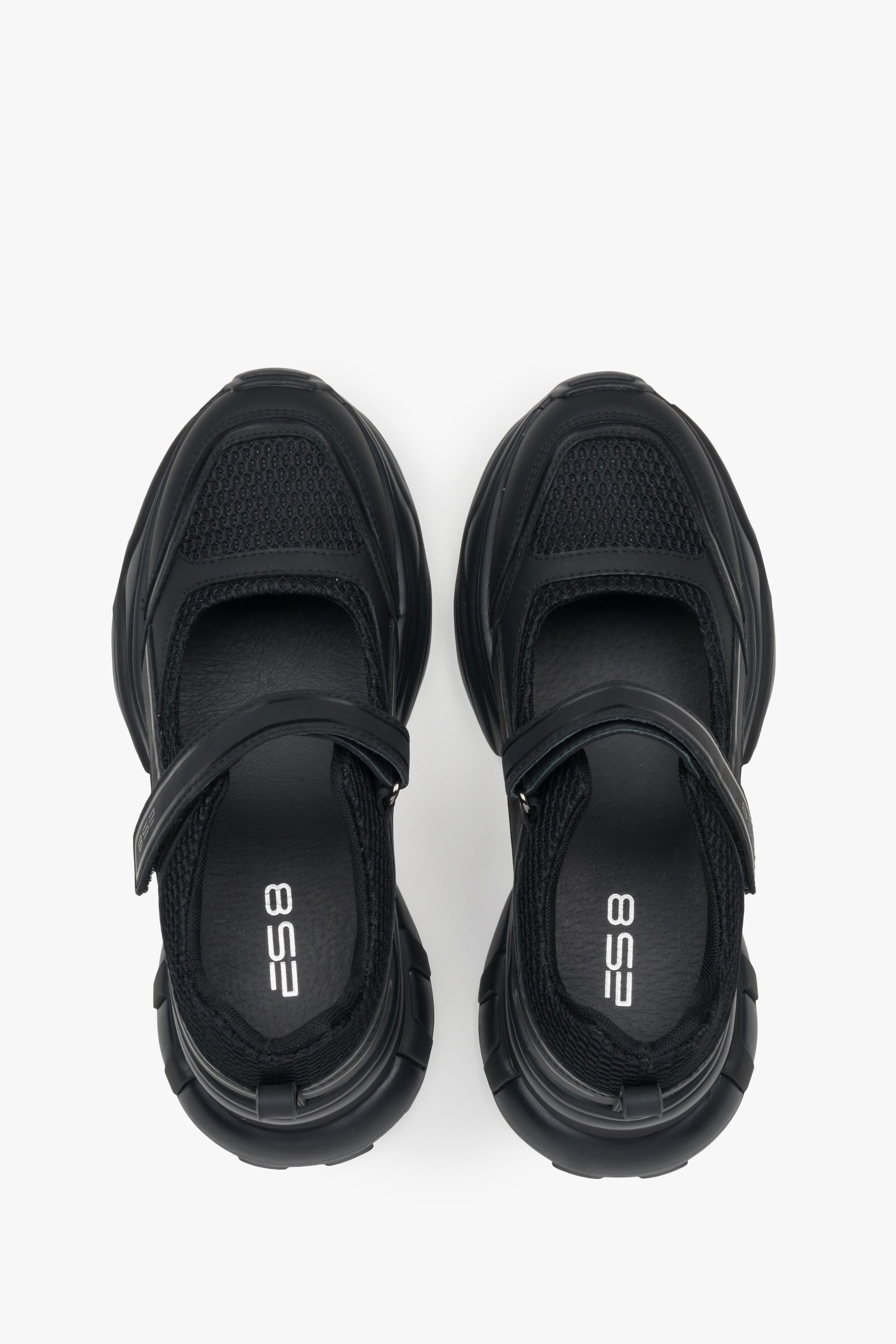 Comfortable black ES8 women's sneakers, combining the style of sandals and sneakers, made of leather and breathable materials — perfect for everyday wear and holidays.