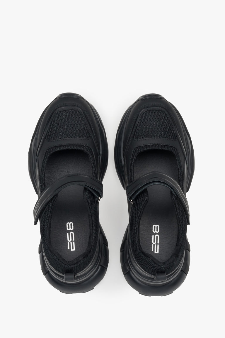 Comfortable black ES8 women's sneakers, combining the style of sandals and sneakers, made of leather and breathable materials — perfect for everyday wear and holidays.