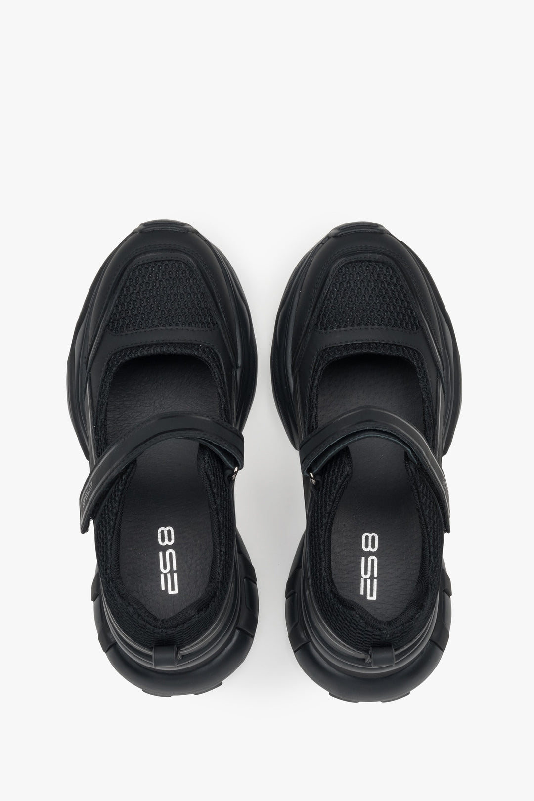 Comfortable black ES8 women's sneakers, combining the style of sandals and sneakers, made of leather and breathable materials — perfect for everyday wear and holidays.
