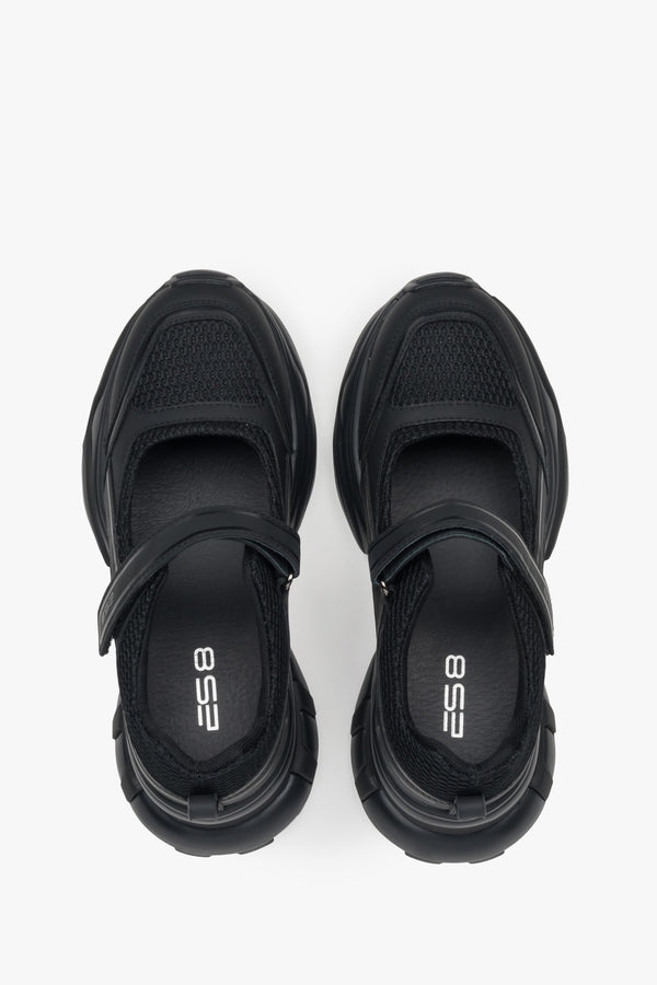 Comfortable black ES8 women's sneakers, combining the style of sandals and sneakers, made of leather and breathable materials — perfect for everyday wear and holidays.