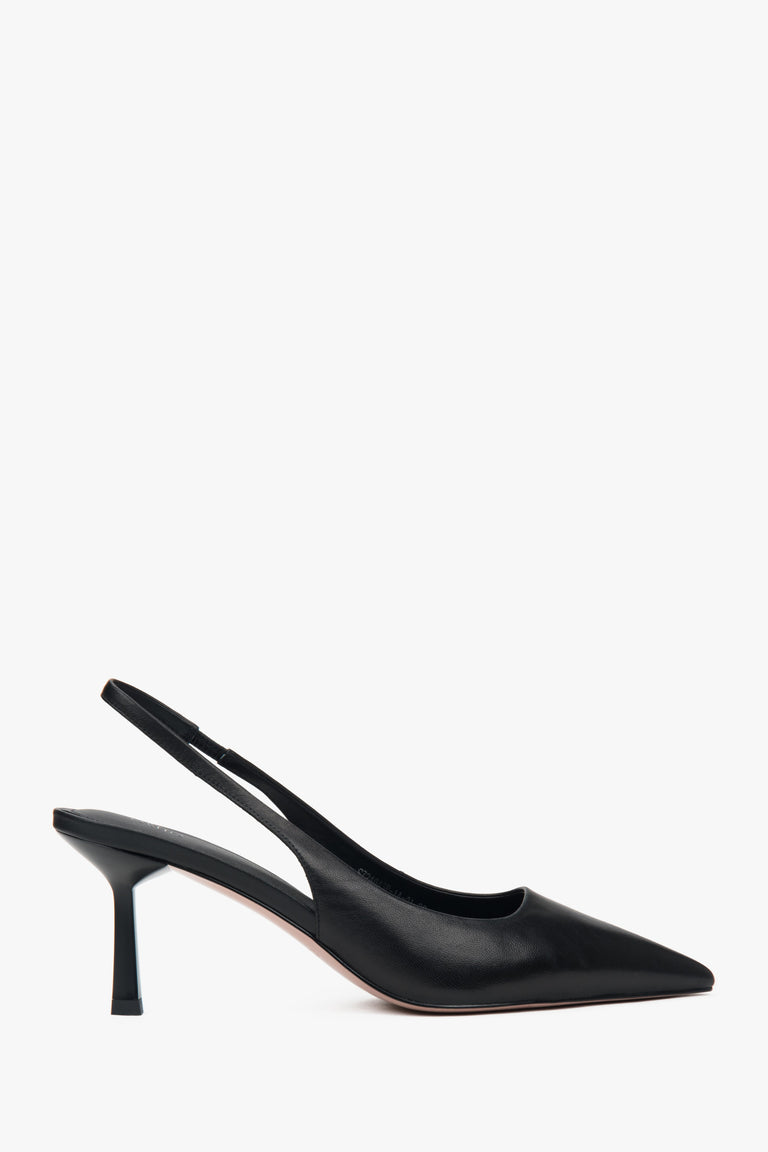 Women's Black Leather Slingback High Heel Pumps Estro ER00116972.