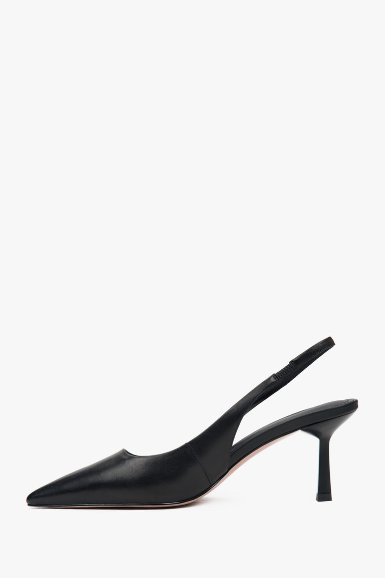 Stylish black women's slingback pumps by Estro, set on an eye-catching high heel.