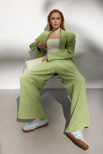 Blue women's sneakers ES8 made of natural velour and breathable mesh – full outfit view.