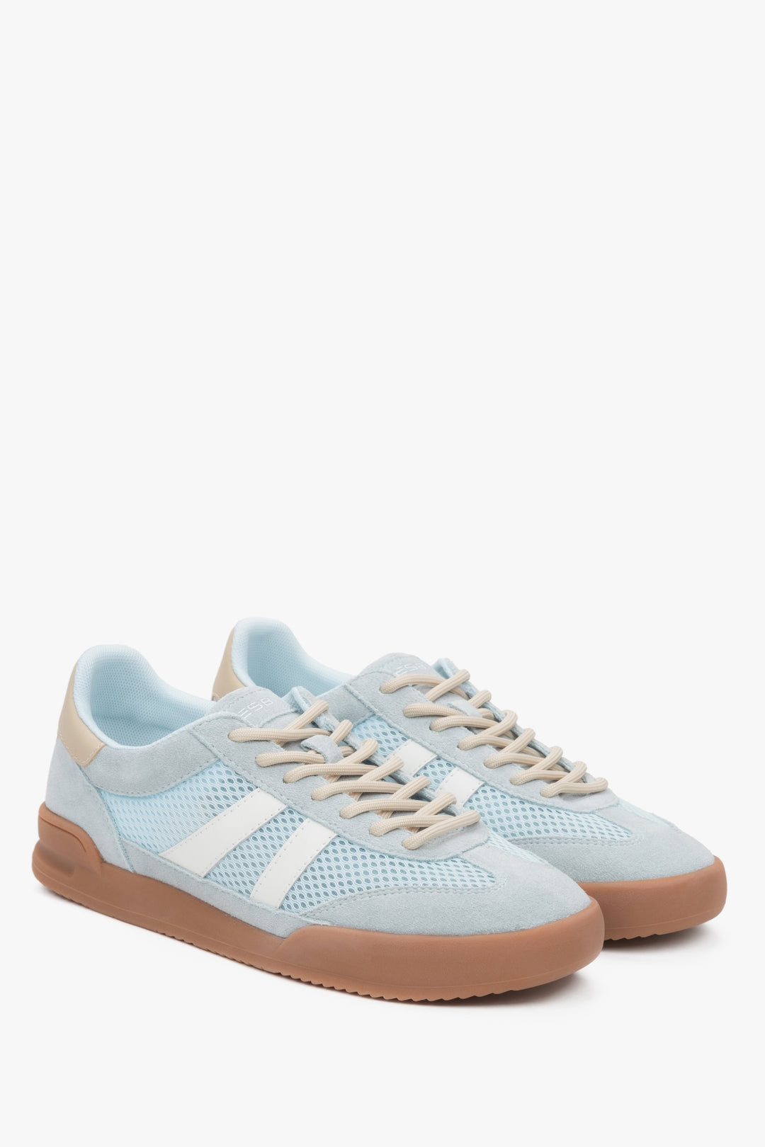 Blue velour women's sneakers with breathable mesh, model ES8.