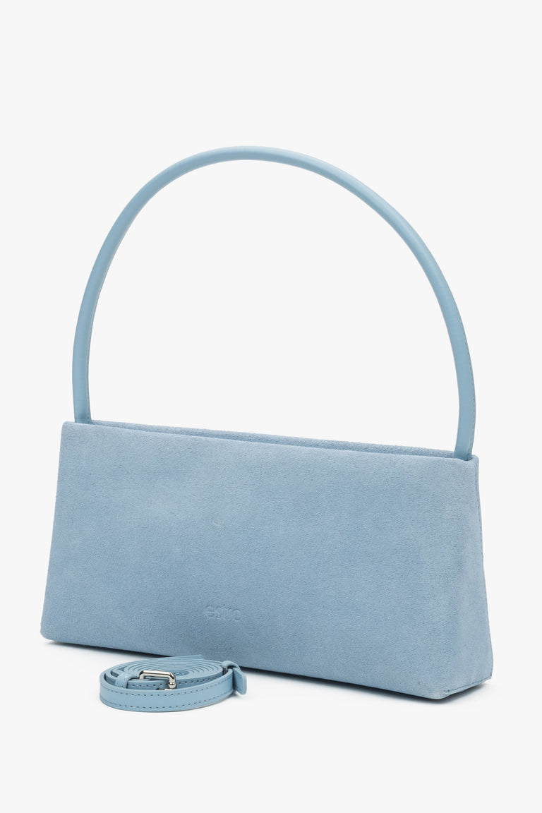 Blue shoulder bag Estro made of natural velour.