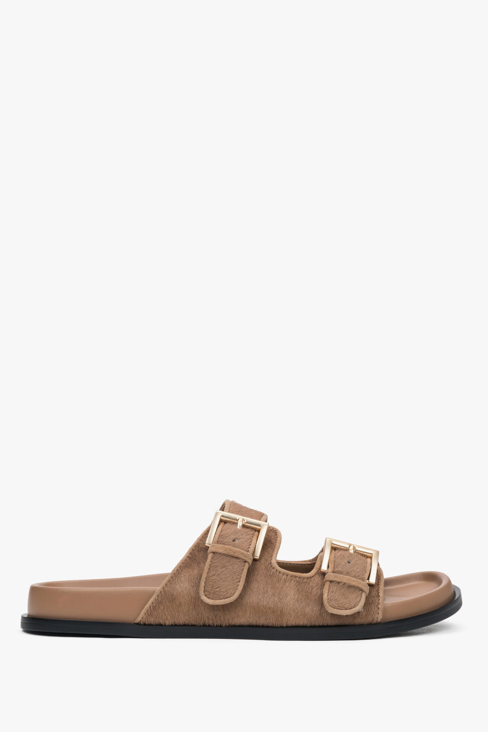 Women's Brown Leather Slide Sandals with Adjustable Straps Estro ER00117198.