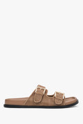 Women's Brown Leather Slide Sandals with Adjustable Straps Estro ER00117198.