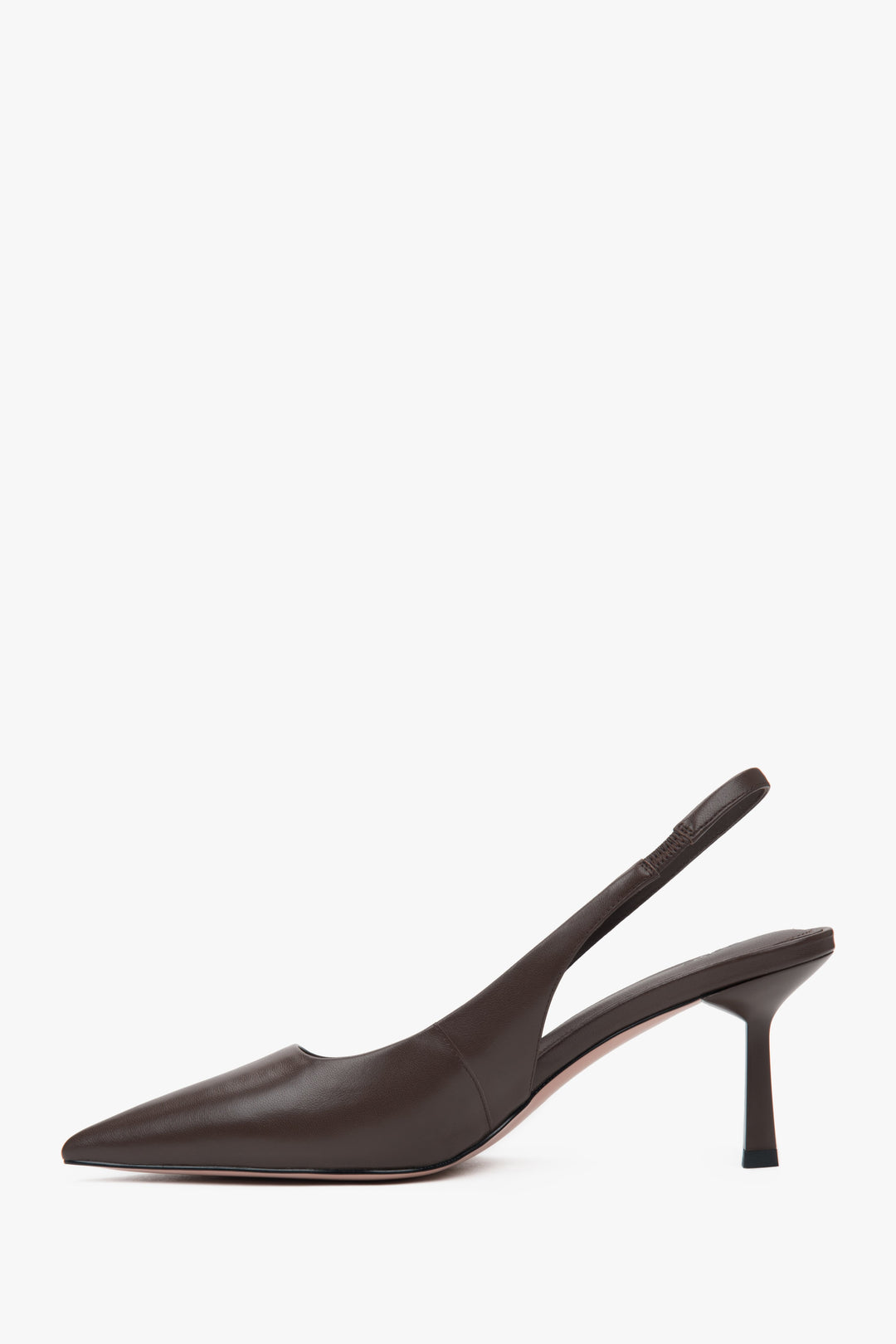 Stylish women's slingback pumps by Estro in a deep brown shade, set on an eye-catching high heel.