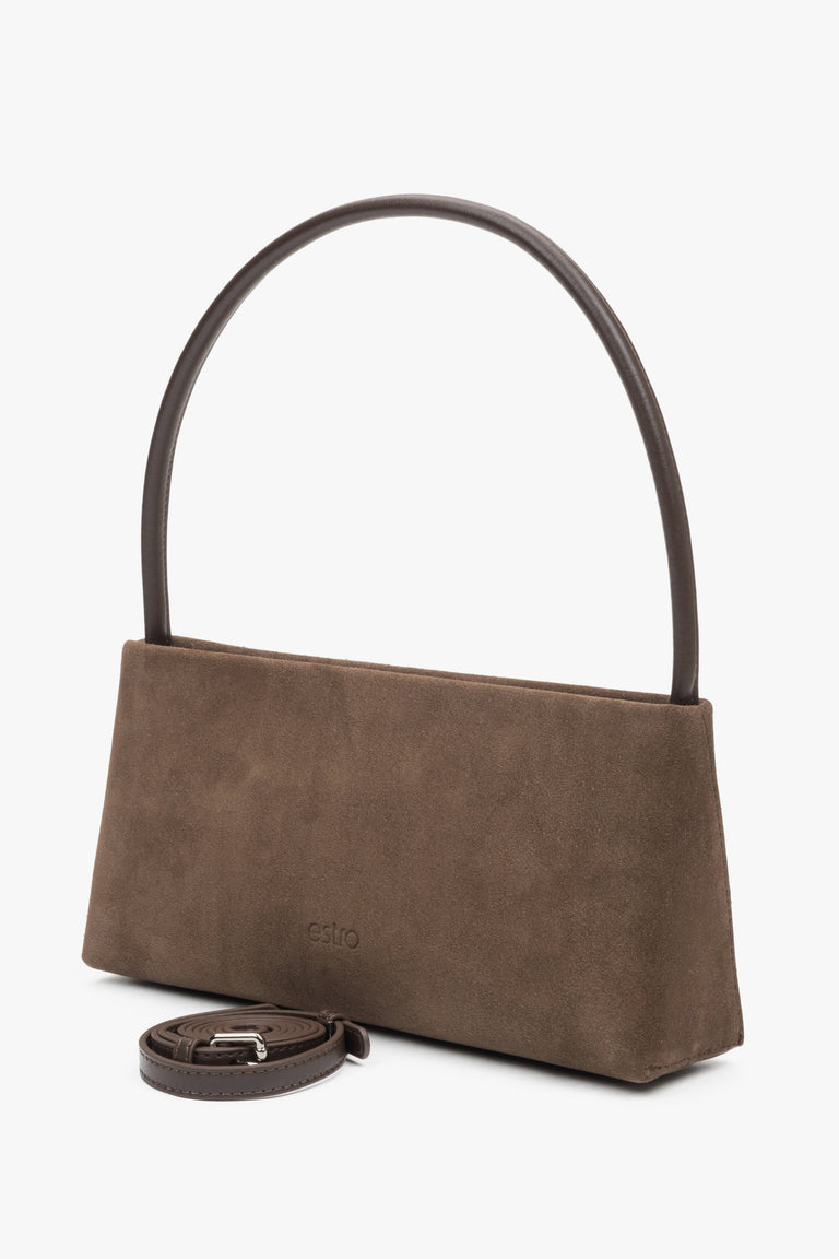 Brown shoulder bag Estro made of natural velour.
