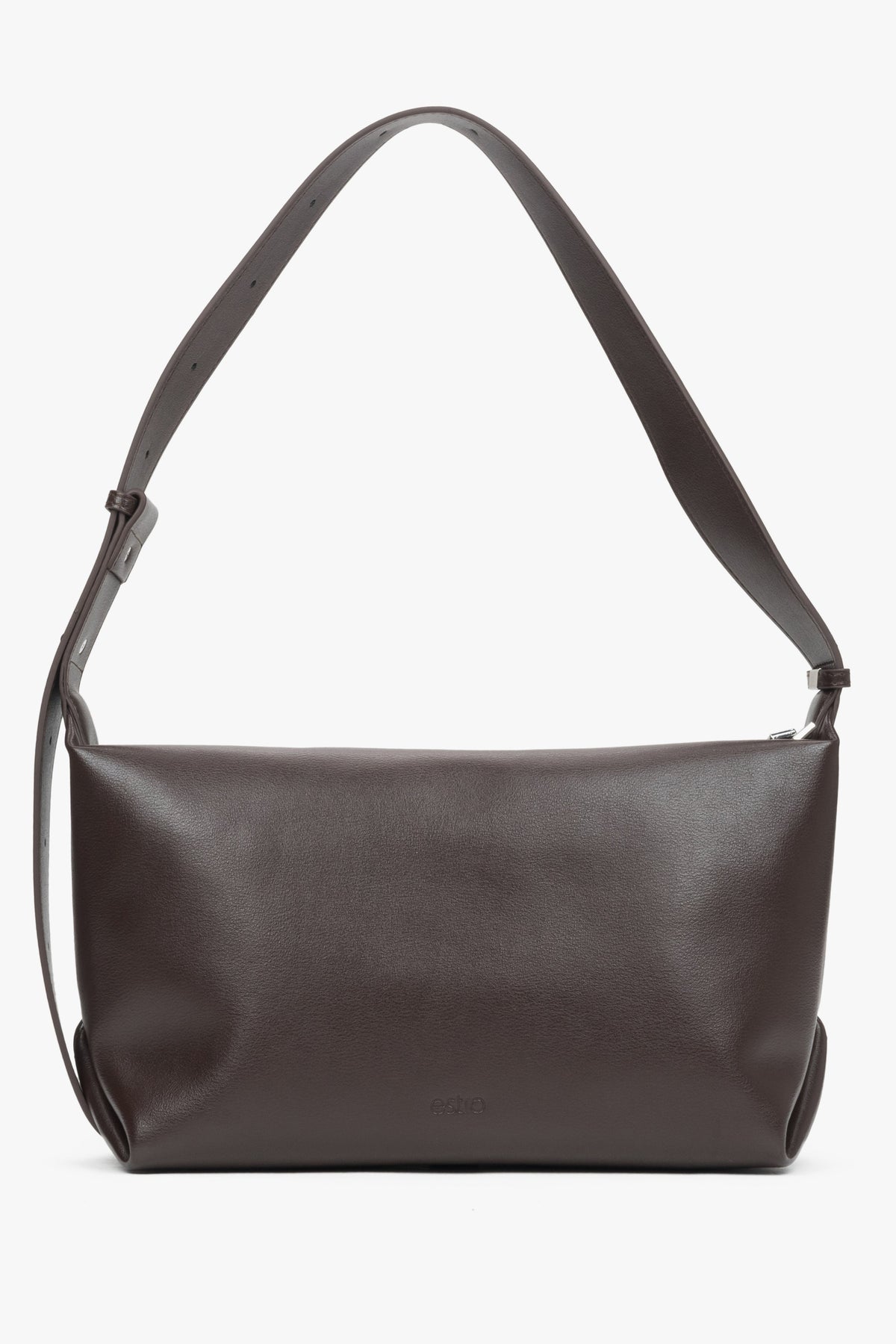Women's Dark Brown Compact Messenger Bag made of Genuine Leather Estro ER00116603.