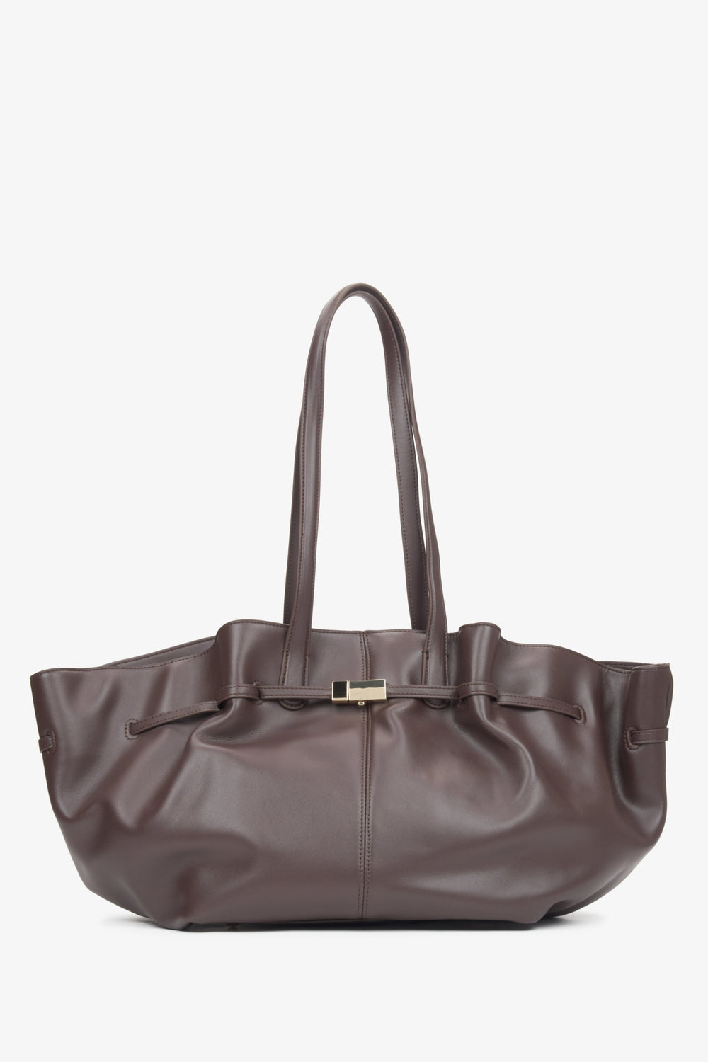 Women's Dark Brown Leather Shoulder Bag with Long Handles Estro ER00116611.