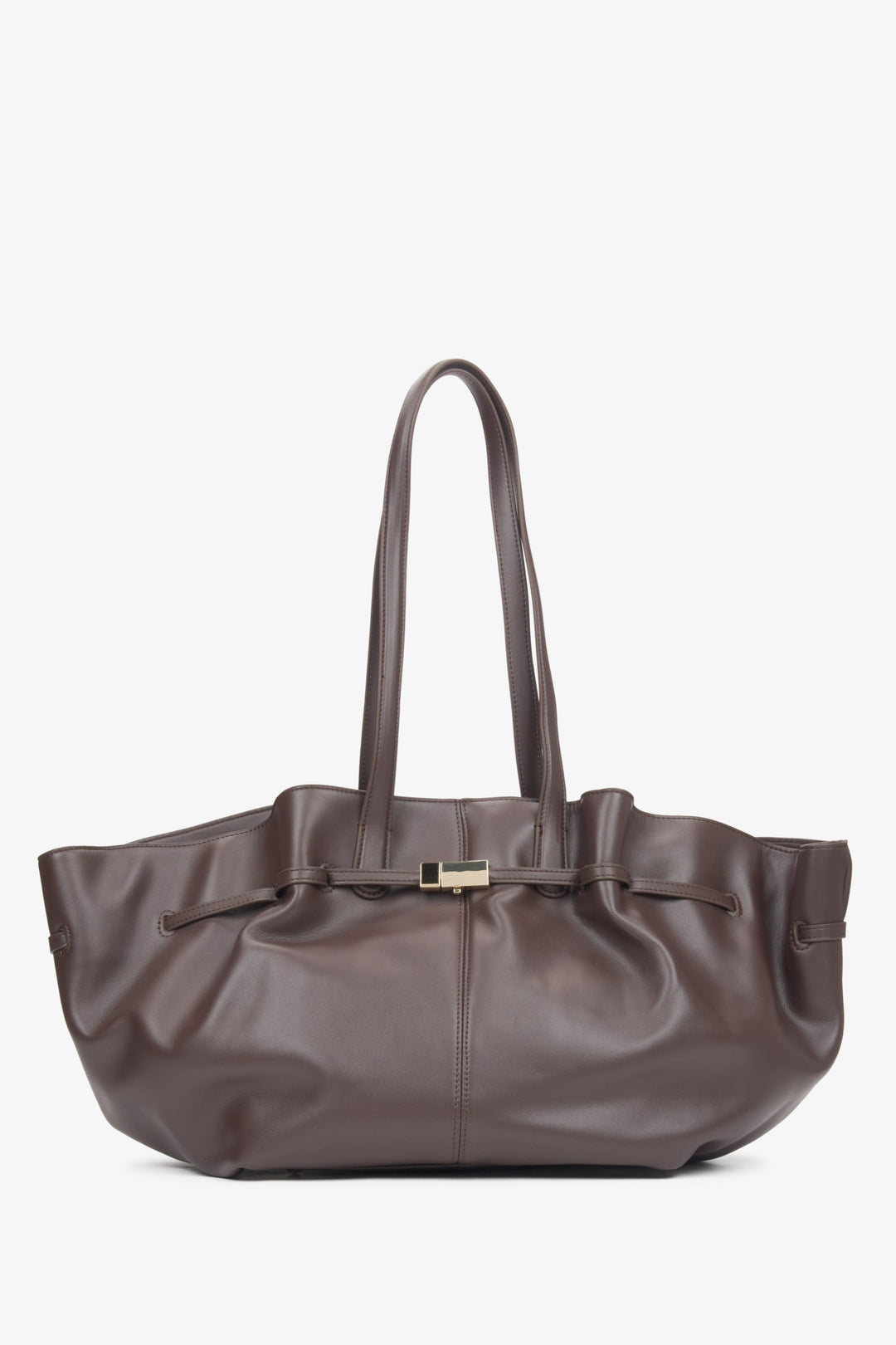 Women's Dark Brown Leather Shoulder Bag with Long Handles Estro ER00116611.