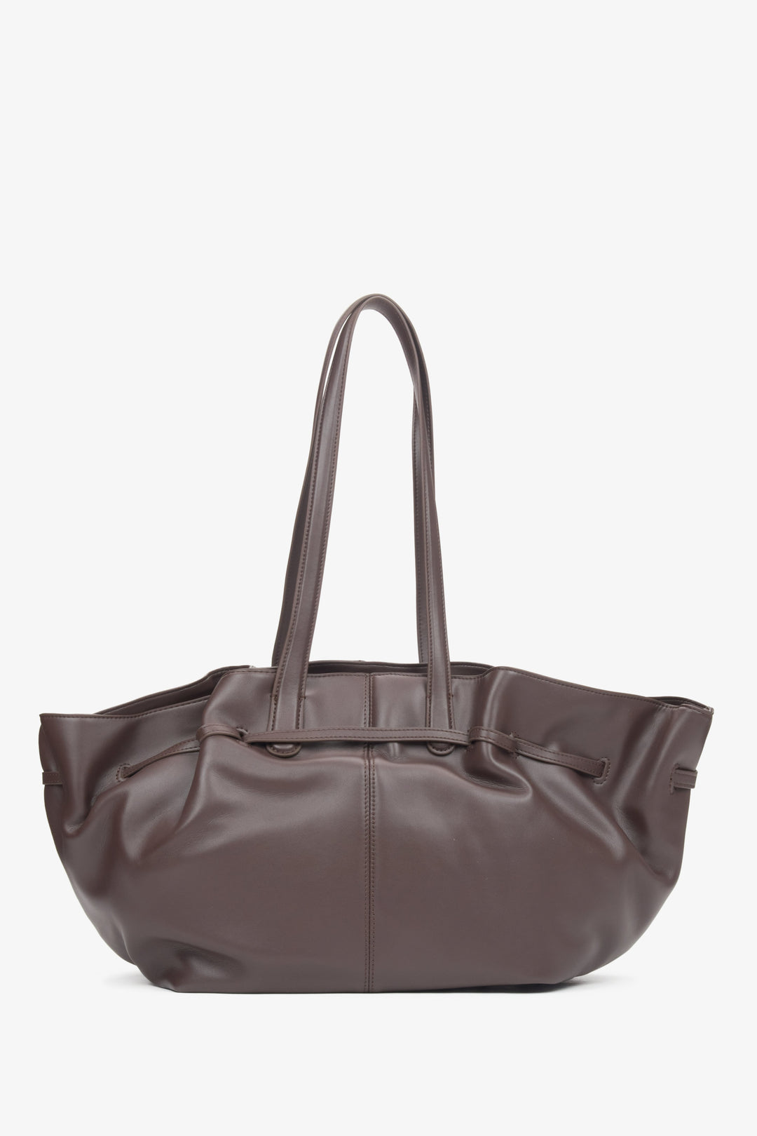 Dark brown leather shoulder bag Estro ER00116611 with long handles.