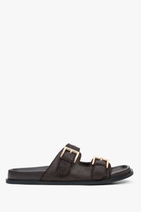 Women's Dark Brown Leather Slide Sandals with Adjustable Straps Estro ER00117197.