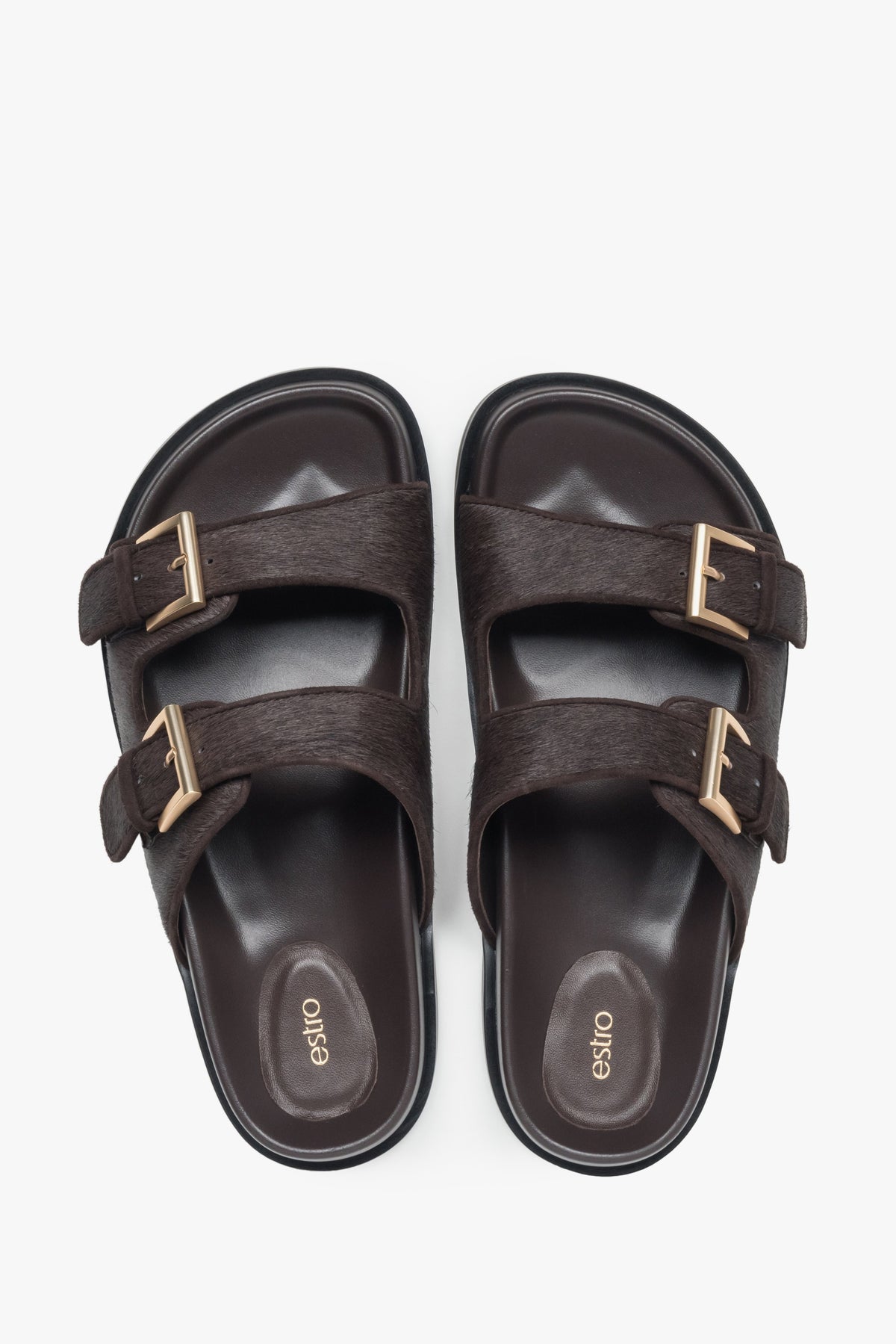 Practical dark brown women's slides by Estro made of natural leather.