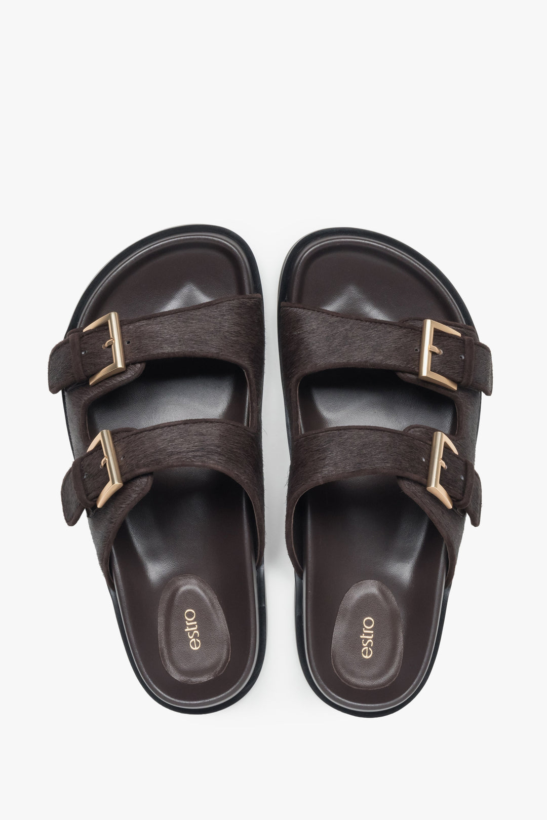 Practical dark brown women's slides by Estro made of natural leather.