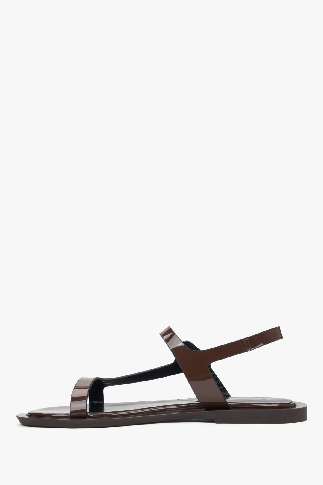 Stylish dark brown women's sandals by Estro, crafted from high-quality patent leather, adding a touch of shine to any outfit.