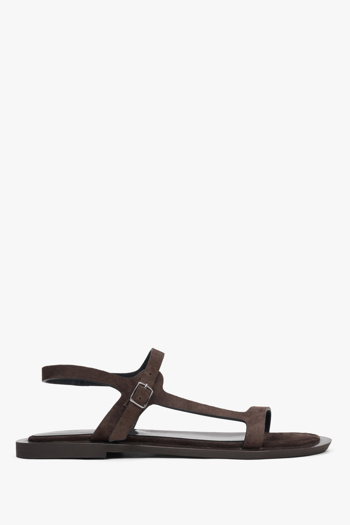 Women's Dark Brown Velour Sandals with Thin Straps Estro ER00117370.