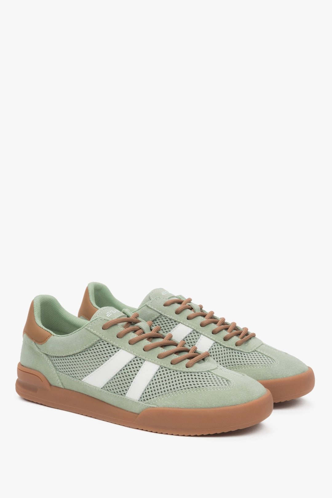 Green velour women's sneakers with breathable mesh, model ES8.