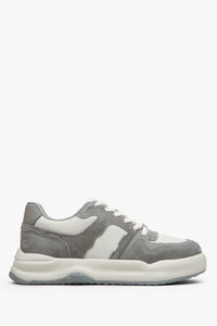 Women's Grey & White Suede & Leather Low-Top Sneakers Estro ER00114662