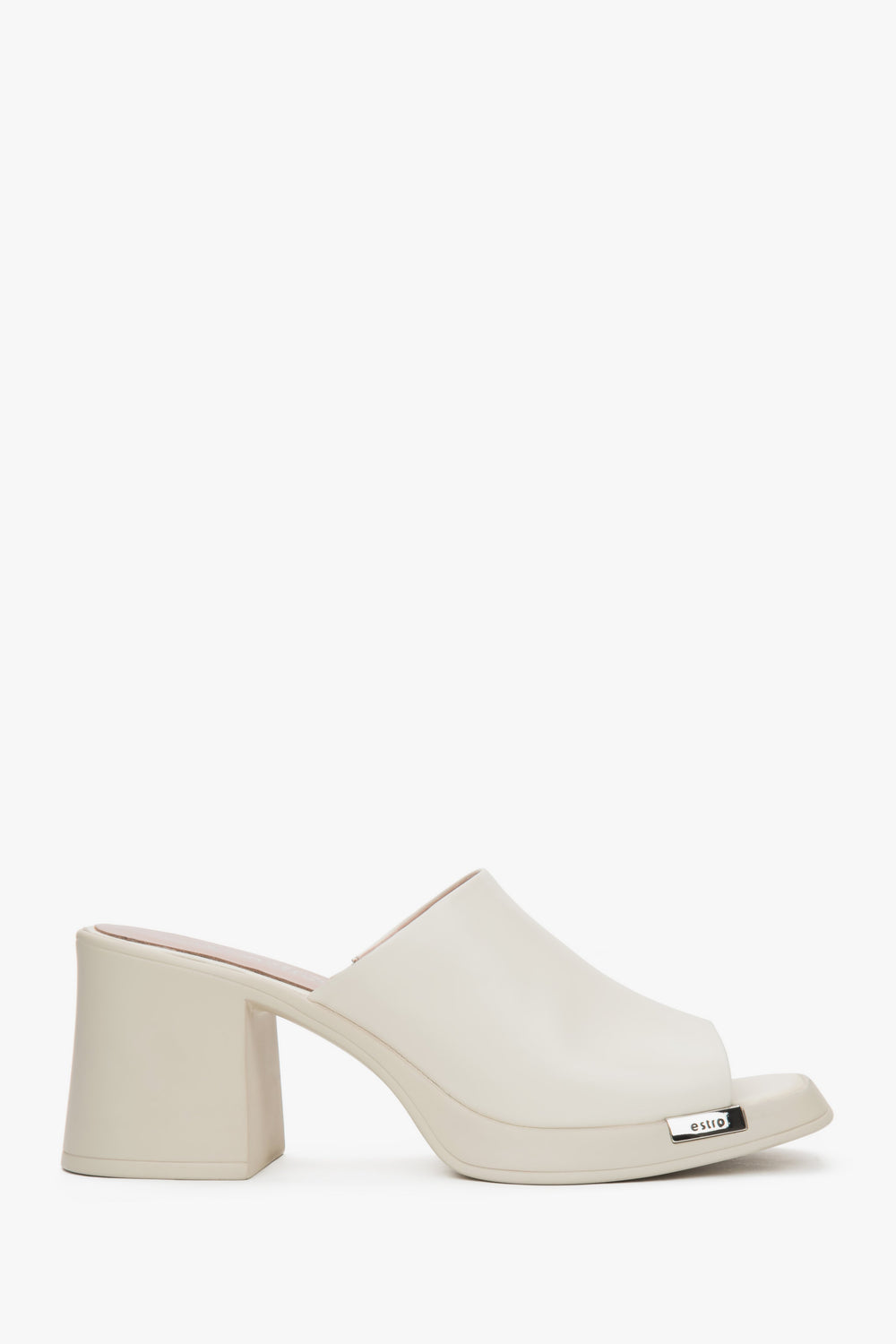 Women's Light Beige Leather Mules on a Stable Block Heel Estro ER00117378.