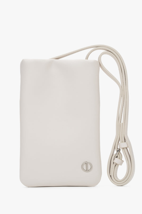 Light beige leather phone bag for women by Estro.