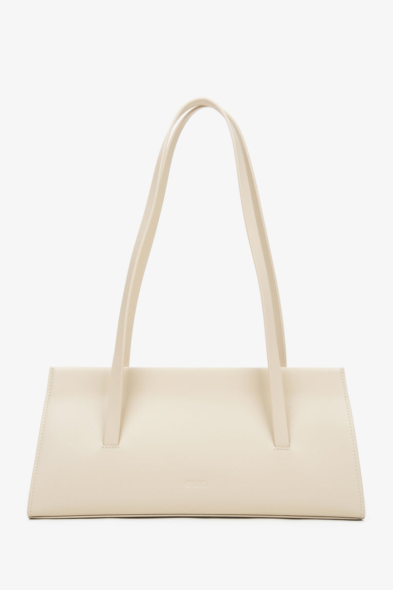 Women's Light Beige Leather Shoulder Bag with Long Handles Estro ER00116885.