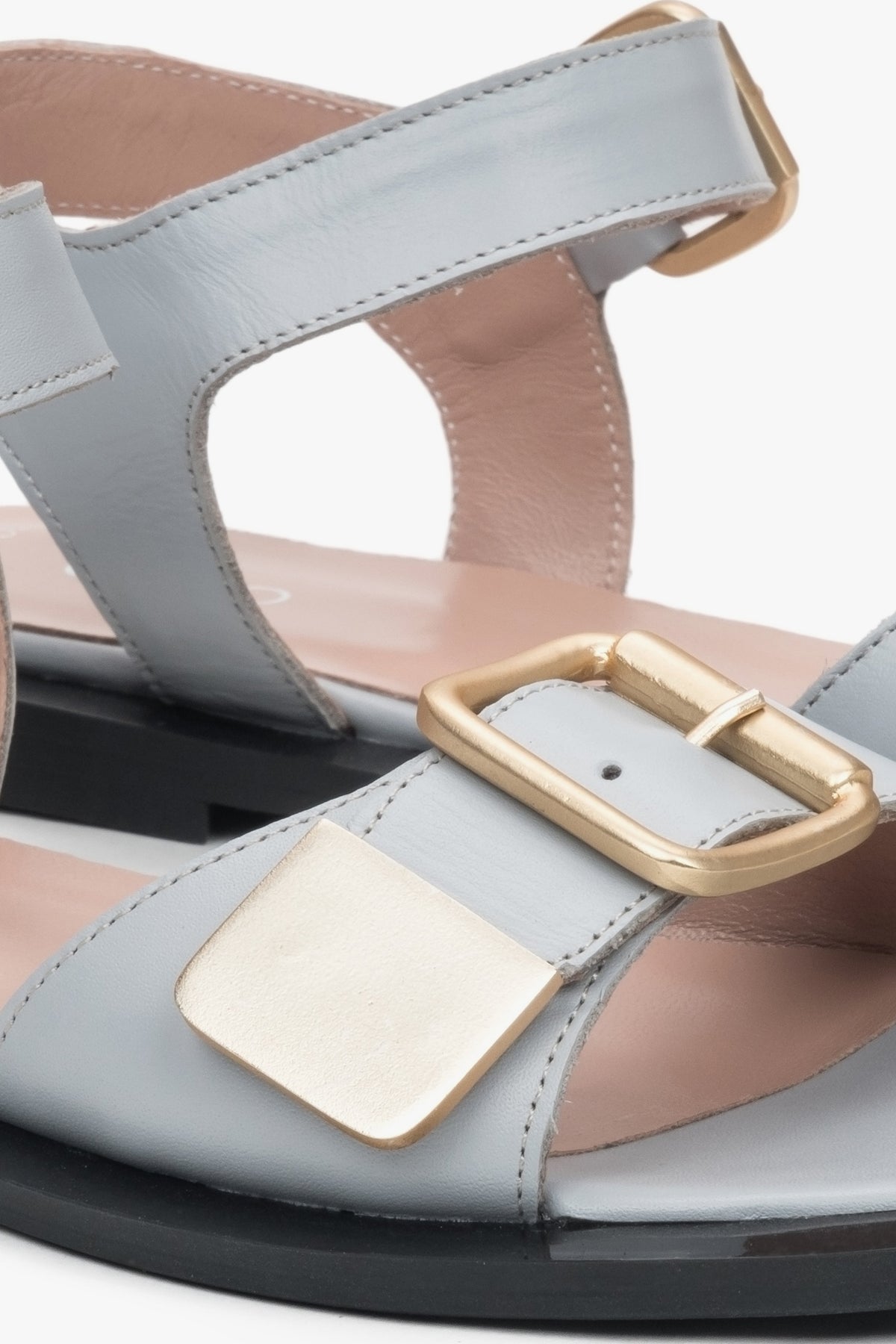 Light blue women's sandals by Estro - details.