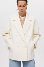 Women's Short Double-Breasted White Coat with Wool Estro ER00117054.