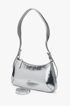 Women's silver leather baguette handbag by Estro.