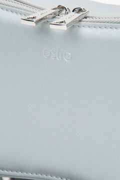 Delicate gray women's handbag on a chain by Estro, adding elegance to any outfit – details.