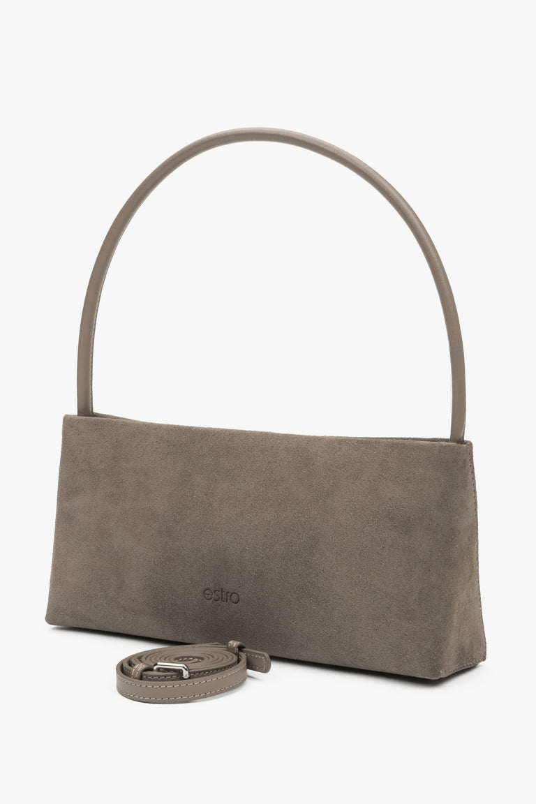 Taupe shoulder bag Estro made of natural velour.