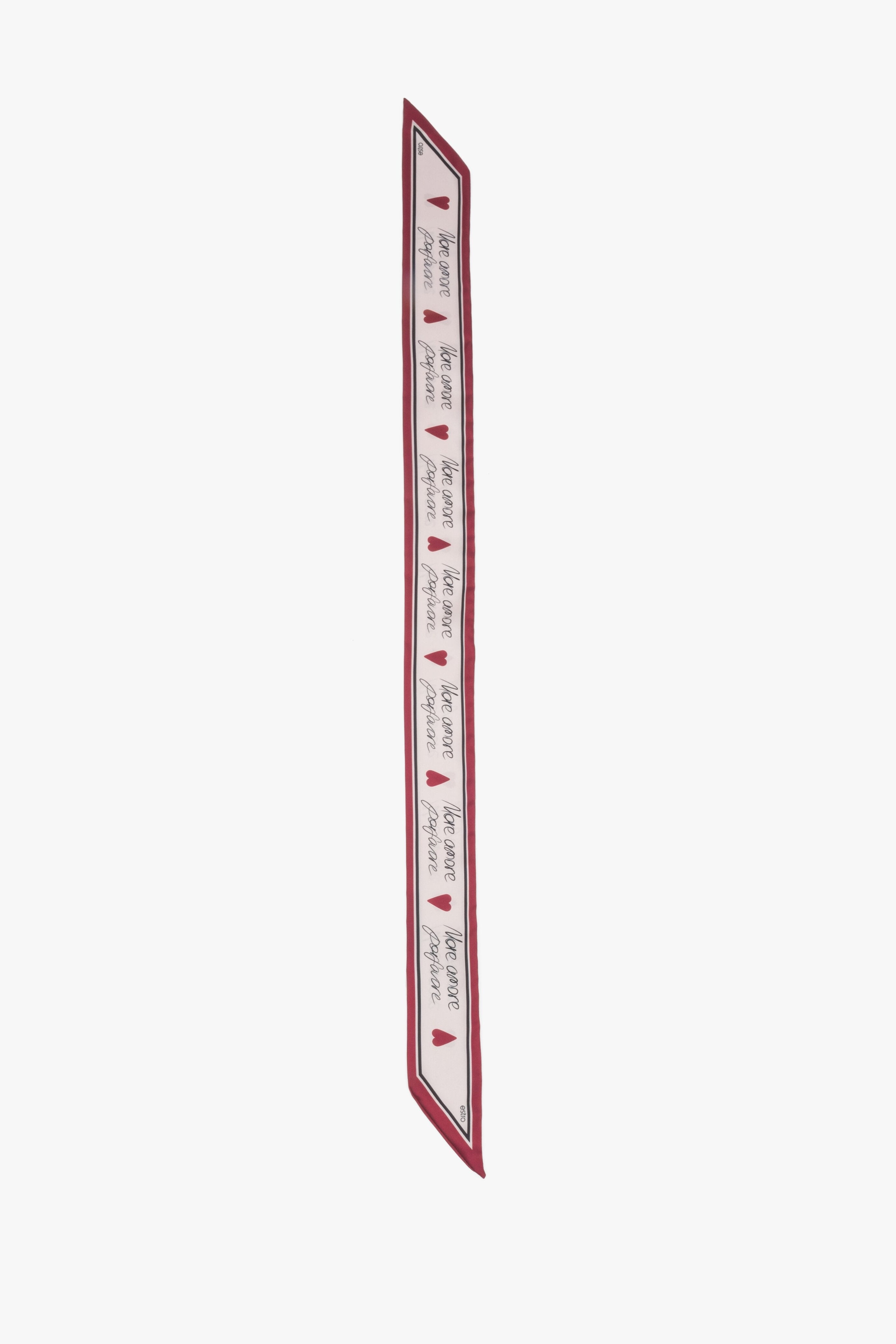 Women's twilly scarf by Estro in a classic white and red combination – full-length presentation.