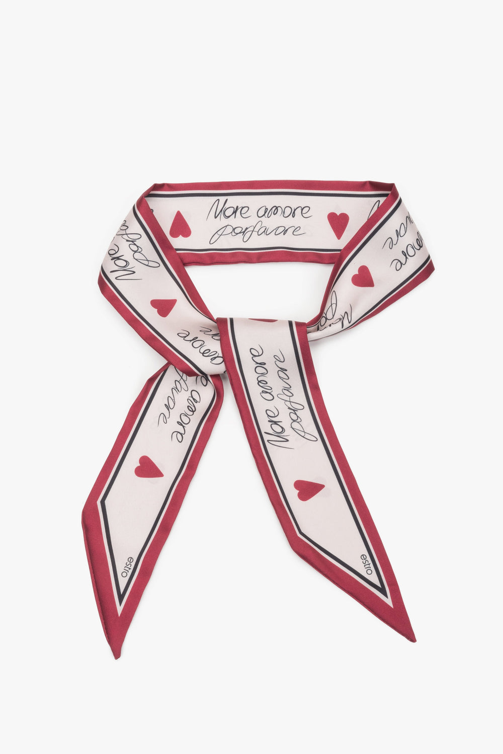 Women's twilly scarf by Estro in a classic white and red combination.