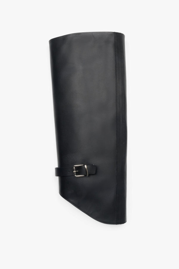 Black boots and ankle boots in one, made of genuine leather with decorative buckle Estro.
