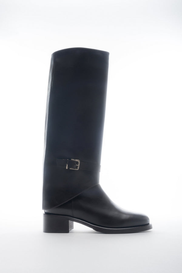 Women’s Dark Brown Leather 2-in-1 Ankle and Knee-High Boots with Decorative Buckle Estro ER00118917.