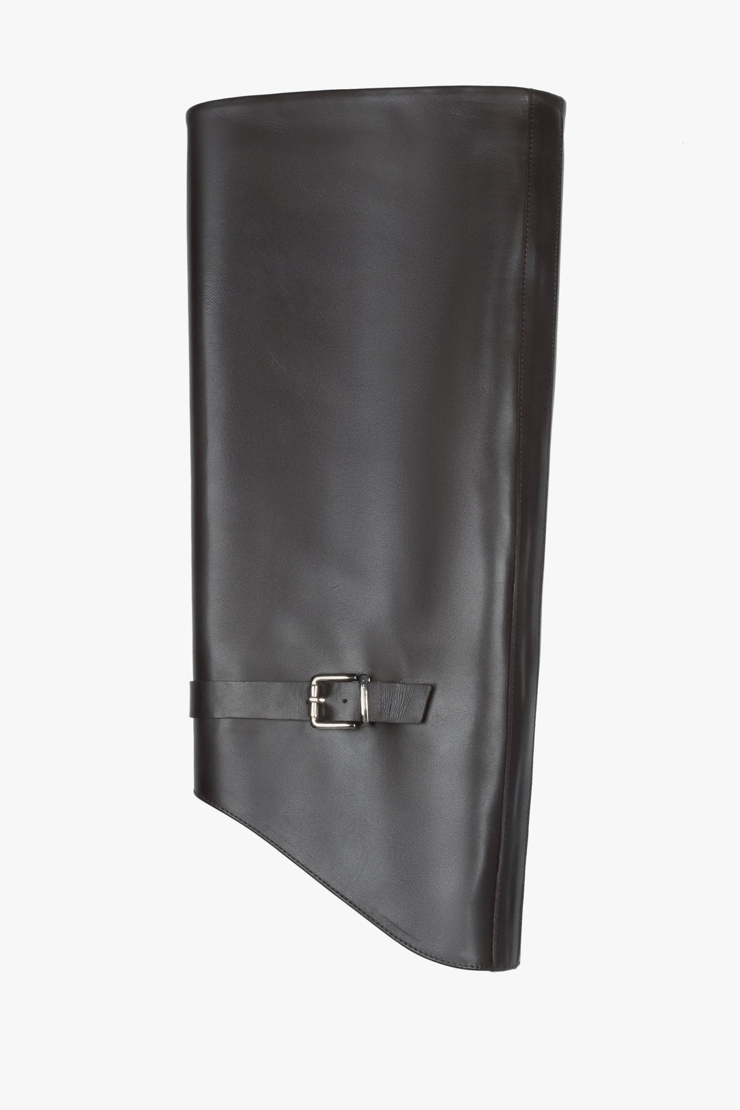 Dark brown boots and ankle boots in one, made of genuine leather with decorative buckle Estro.
