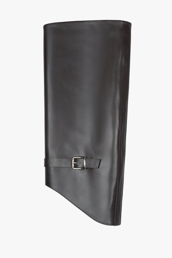 Dark brown boots and ankle boots in one, made of genuine leather with decorative buckle Estro.
